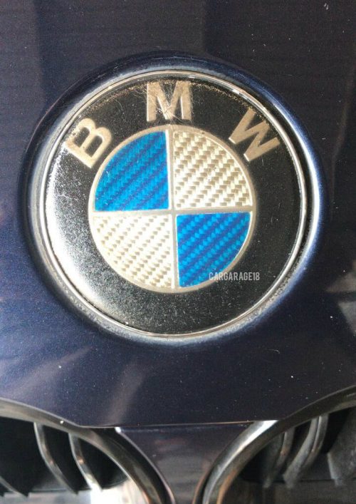 SIZE 83mm BLUE and WHITE CARBON HOOD/TRUNK EMBLEM FOR BMW