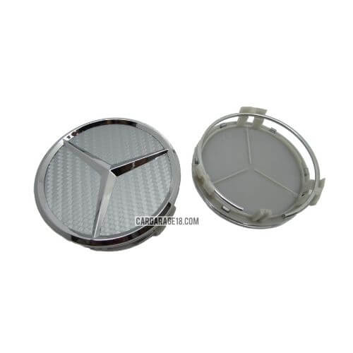 SILVER CARBON CHROME MERCEDES BENZ WHEEL CENTER CAP SIZE 75mm